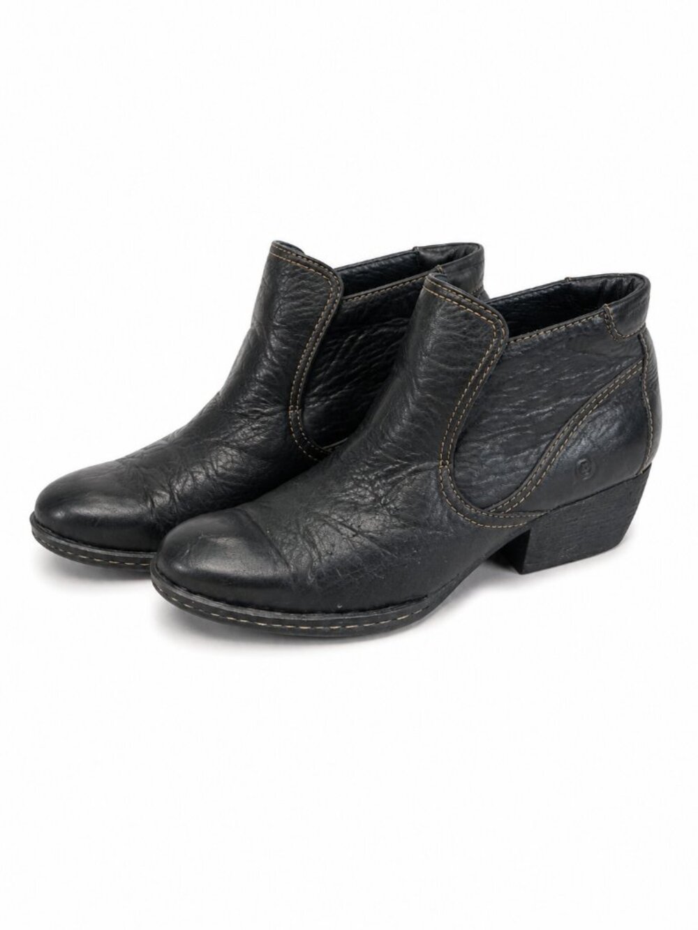 Born Black Leather Western Ankle Boots Women 8.5 Cowboy Booties
